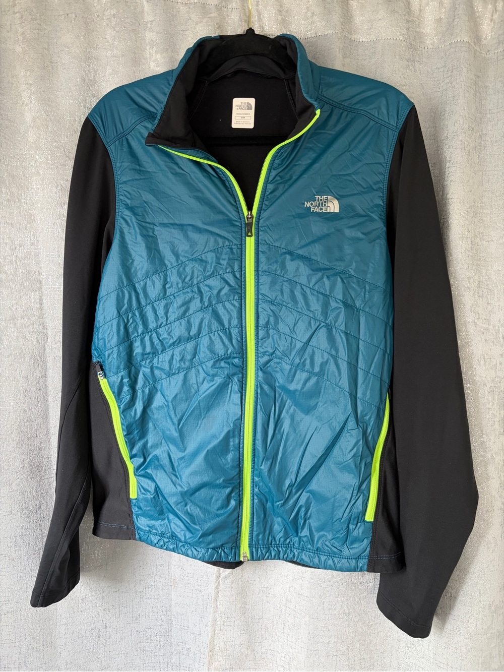The North Face Men’s Teal Hybrid Jacket with Black Sleeves and Lime Trim